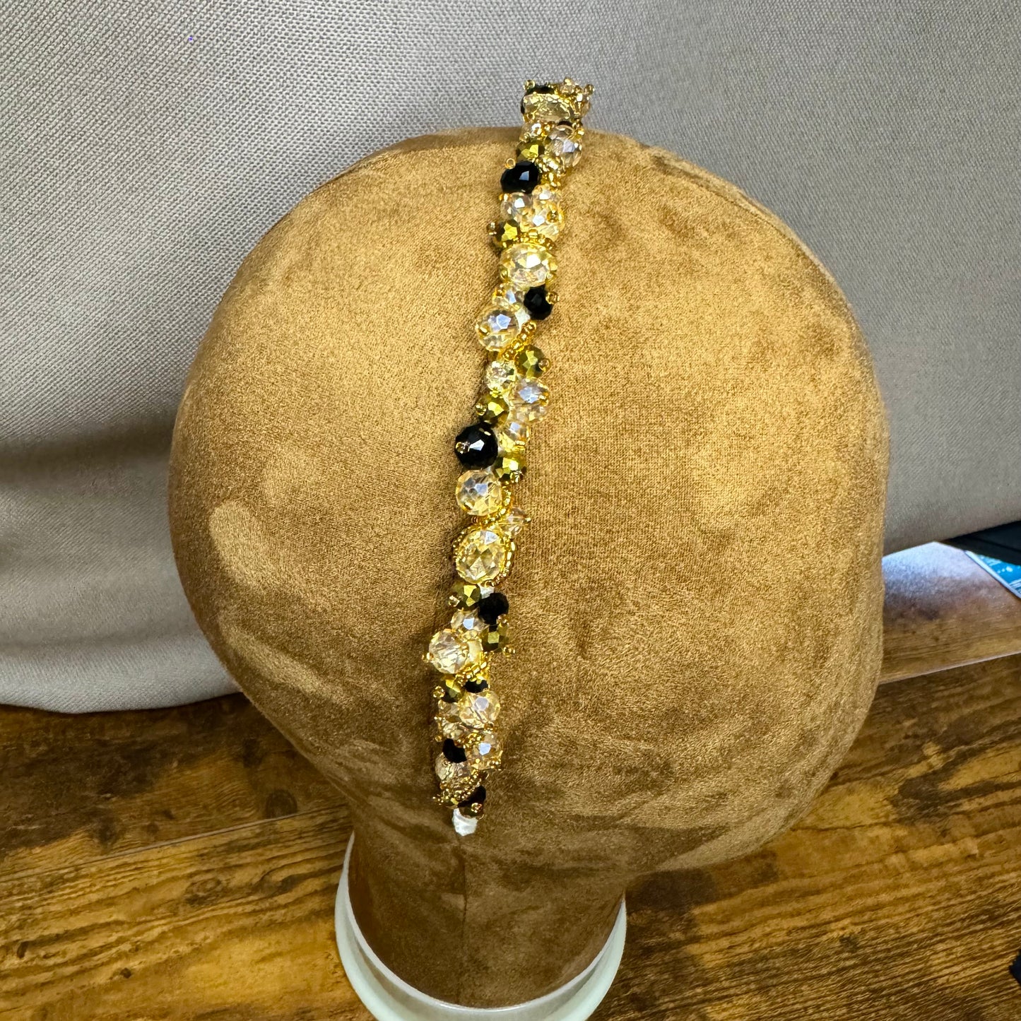 Beaded headband "Giselle" golden