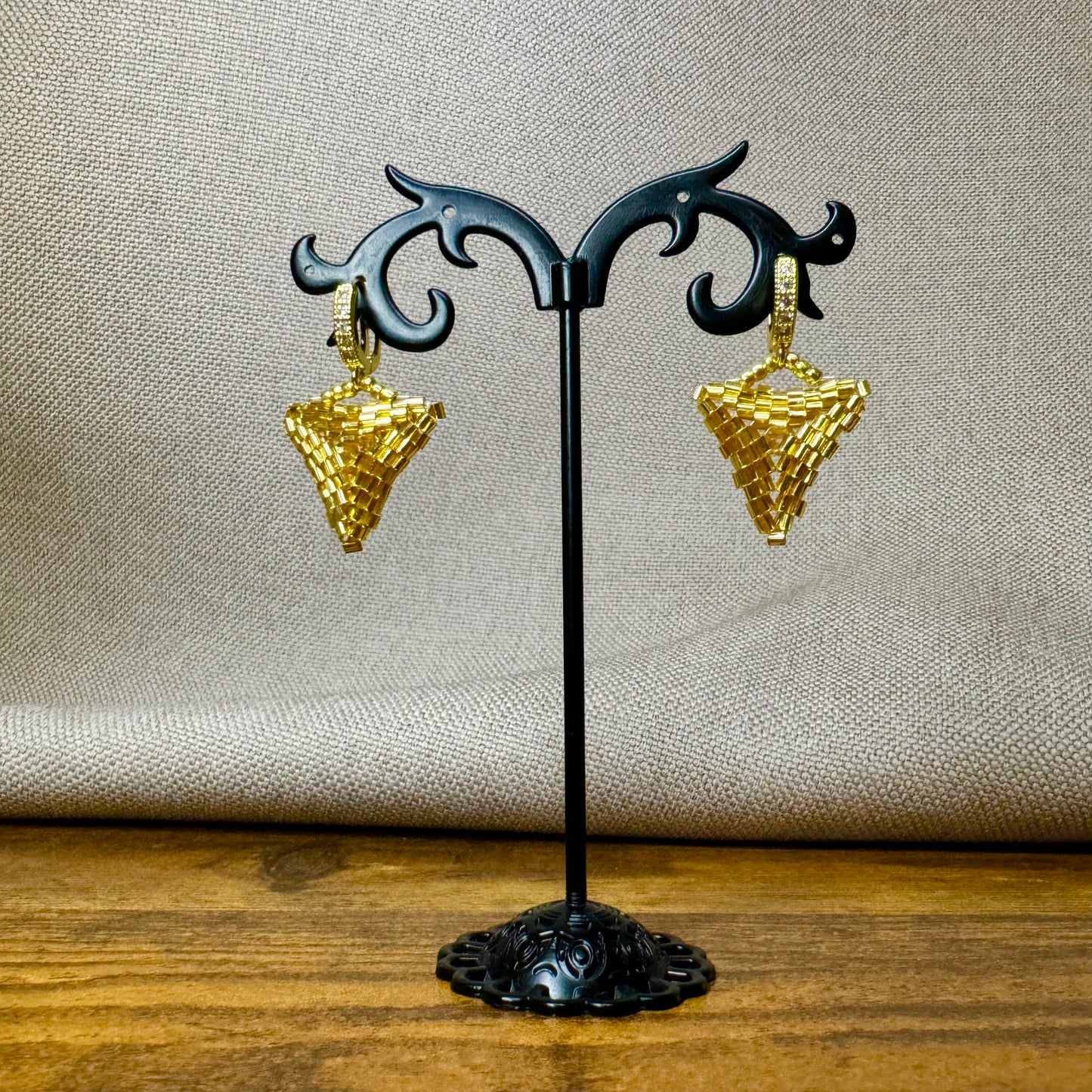 Golden "Pyramid" earrings with gold plated hooks